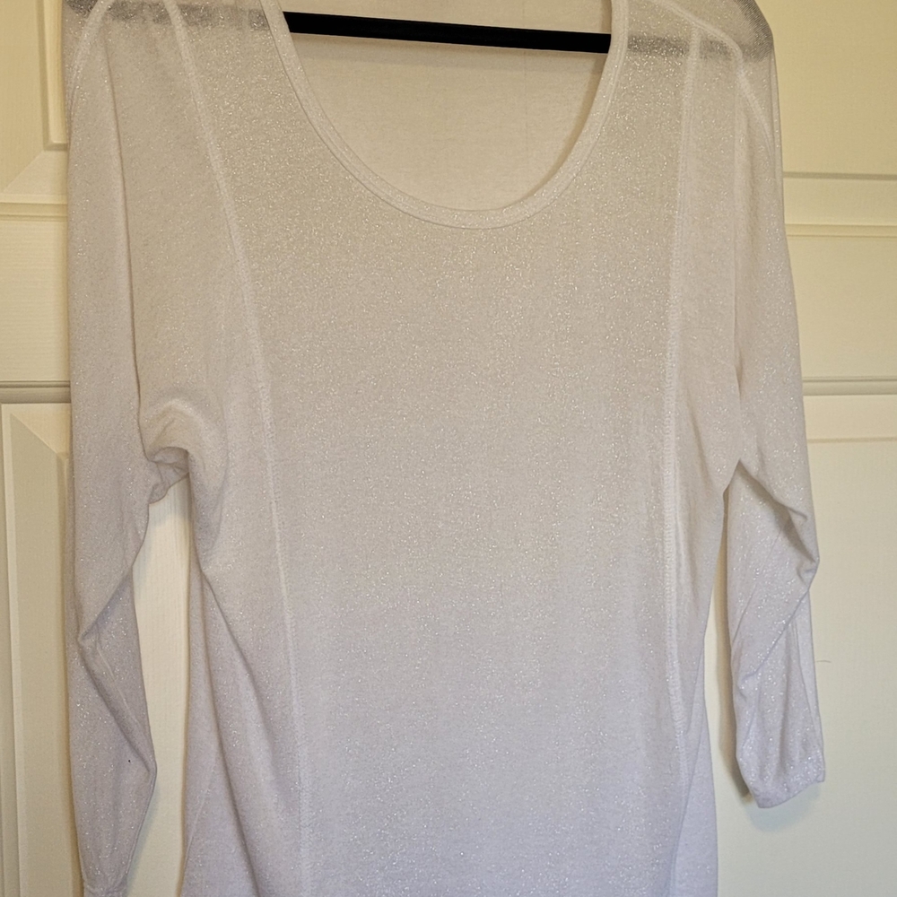 Bobeau Shimmering Sheer White Blouse